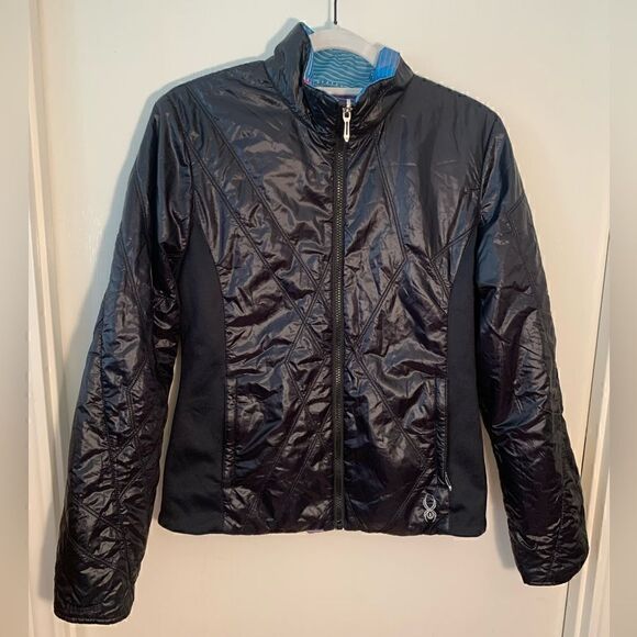Spider EUC black/multicolored reversible puffy jacket Size 8 - Picture 1 of 12